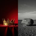 Crown and stone on a contrasting background. Royalty Free Stock Photo
