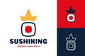 Crown sushi logo. vector Japanese seafood restaurant symbol of fresh royal sushi or roll with king crown