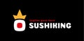 Crown sushi logo. vector Japanese seafood restaurant symbol of fresh royal sushi or roll with king crown