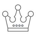 Crown thin line icon, jewellery and accessory, corona sign, vector graphics, a linear pattern on a white background.