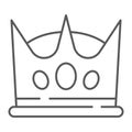 Crown thin line icon, king and leader, royal sign, vector graphics, a linear pattern on a white background.