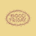 Crown of Thorn with Good Friday wood style letter Logo Vector