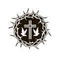 Crown of thorns, cross and dove