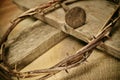 Crown of thorns, cross and nail Royalty Free Stock Photo