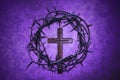 Crown of Thorns with Cross on a purple background