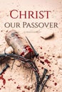 Crown of thorns, hammer, bloody nails on ground. Good Friday, Passion of Jesus Christ. Christian Easter holiday. Top Royalty Free Stock Photo
