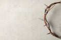 Crown of thorns on light background, top view with space for text. Easter attribute Royalty Free Stock Photo