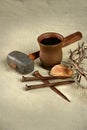 Crown of Thorns and Nails with Communion Elements Royalty Free Stock Photo