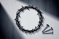 Crown of thorns with nails on wooden background for Good Friday Royalty Free Stock Photo