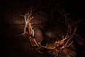 A crown of thorns on a wooden background. Easter Theme Royalty Free Stock Photo