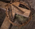 Crown of Thorns and Wooden Cross Royalty Free Stock Photo