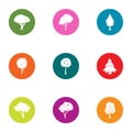 Crown tree icons set, flat style