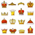 Crown vector golden royal jewelry symbol of king queen and princess illustration sign of crowning prince authority and Royalty Free Stock Photo