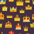 Crown vector golden royal jewelry symbol of king set queen princess crowning prince authority crown jeweles seamless Royalty Free Stock Photo