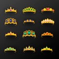 Crown vector icons set. Flat princess tiara collection