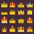 Crown vector set golden royal jewelry symbol of king queen princess crowning prince authority crown jeweles Royalty Free Stock Photo