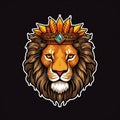 Crowned Lion Sticker on a black Background. AI