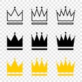 Crowns collection. Crown in different styles. Crowns isolated on transparent background. Crown vector icons. Vector illustration