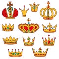 Crowns doodle icons vector set