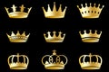 Crowns icon set. Golden sign. Logo art. Black background. Hand drawn. Modern design. Vector illustration. Stock image. Royalty Free Stock Photo