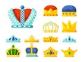 Crowns. luxury monarch symbols of power golden diadem and crowns for kings and princes royal heraldry decoration. vector