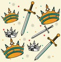 Crowns and swords tattoo studio graphic