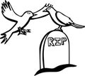 Crows flying in a cemetery vector illustration