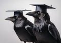 crows with graduation cap on white background