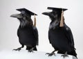 crows with graduation cap on white background