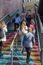 Girls on colourful steps, Croydon