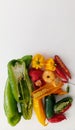 Many different kinds of pepper in white background