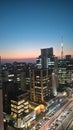 Skyline Sao Paulo city, sunset blue and yellow buildings