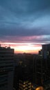 Skyline Sao Paulo city, sunset blue and yellow buildings