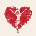 Crucified Jesus Christ in the abstract red heart