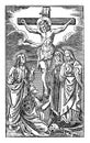 Vintage Antique Religious Biblical Drawing or Engraving of Crucified Jesus Christ Dies on the Cross, Surrounded by Women Royalty Free Stock Photo