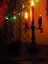 Crucifix and candles in the dark Royalty Free Stock Photo