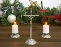 Crucifix, and candles prepared for pastoral visit during Christmas