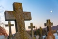 Crucifix Cross Gravestones in a Church Graveyard