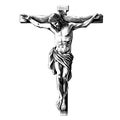 Crucifix cross with jesus sketch hand drawn engraved style religion