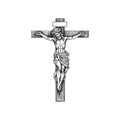 Crucifix cross with jesus sketch hand drawn. Vector illustration design