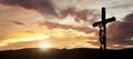 Crucifix cross at sunset background, crucifixion of Jesus Christ