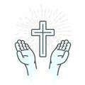 Crucifix and hands, prayer, symbol of Christianity, Jesus Christ holy cross worship