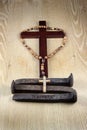 Crucifix, Rosary and Three Spikes Royalty Free Stock Photo