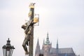 Crucifix with a statue of Jesus Christ on the cross, from the 17th century, in front of the Saint Vitus cathedral Royalty Free Stock Photo