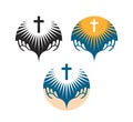 Crucifix symbol. Crucifixion of Jesus Christ icons. Church logo