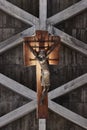 Crucifix on the wall in a modern catholic church