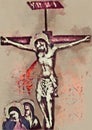 Crucifixion Jesus Christ. Contemporary art. Watercolor