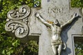 Crucifixion, Jesus Christ on cross in cemetery Royalty Free Stock Photo