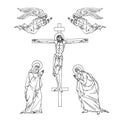 Crucifixion Of Jesus Christ On The Cross, Holy Virgin Mary, Apostle John And Angels, Orthodox Icon