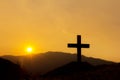 Crucifixion Of Jesus Christ., cross silhouette on the mountain a Royalty Free Stock Photo